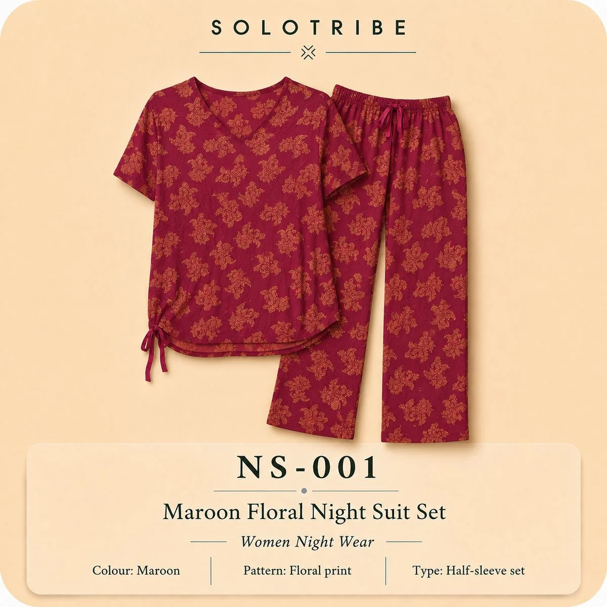Maroon Floral Nightwear